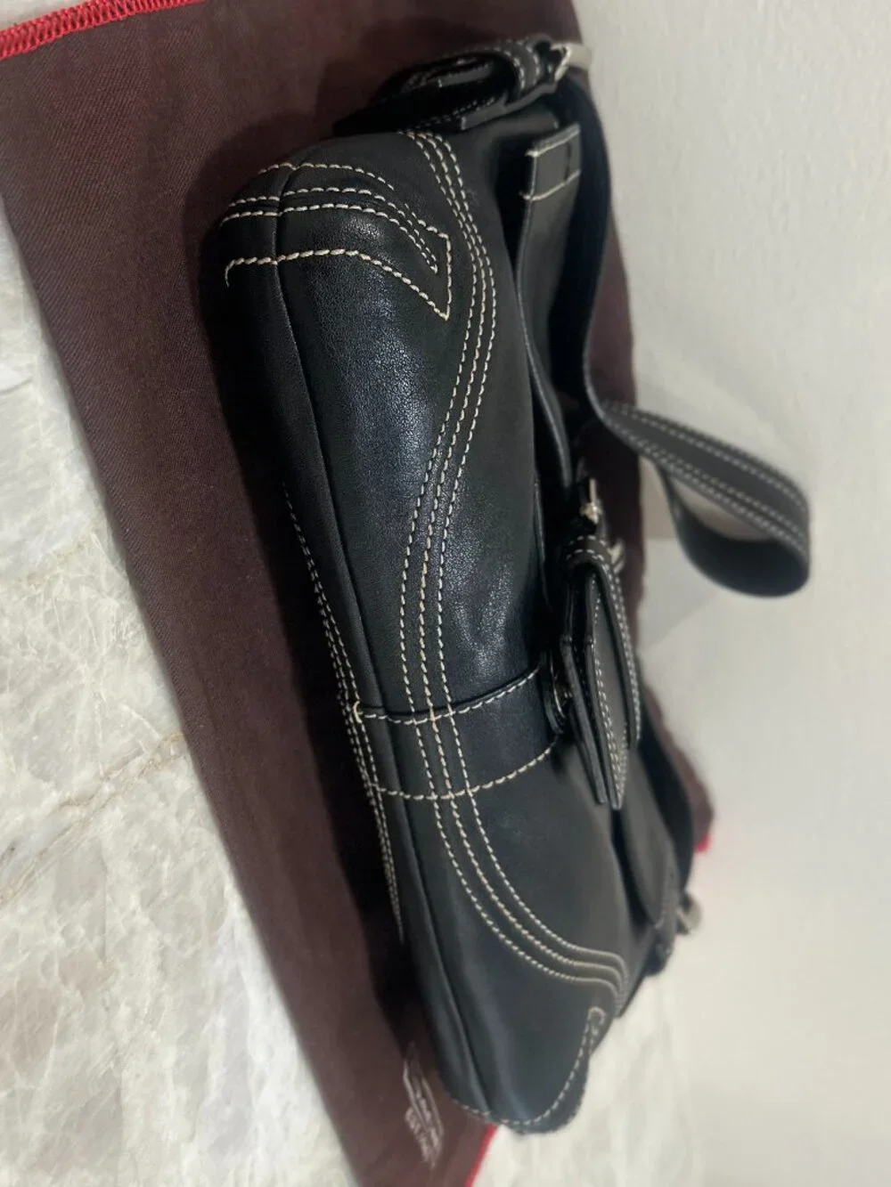 Vintage 2005 Coach Soho Buckle Flap Baguette Black Leather 8A05 w/ Dust Bag